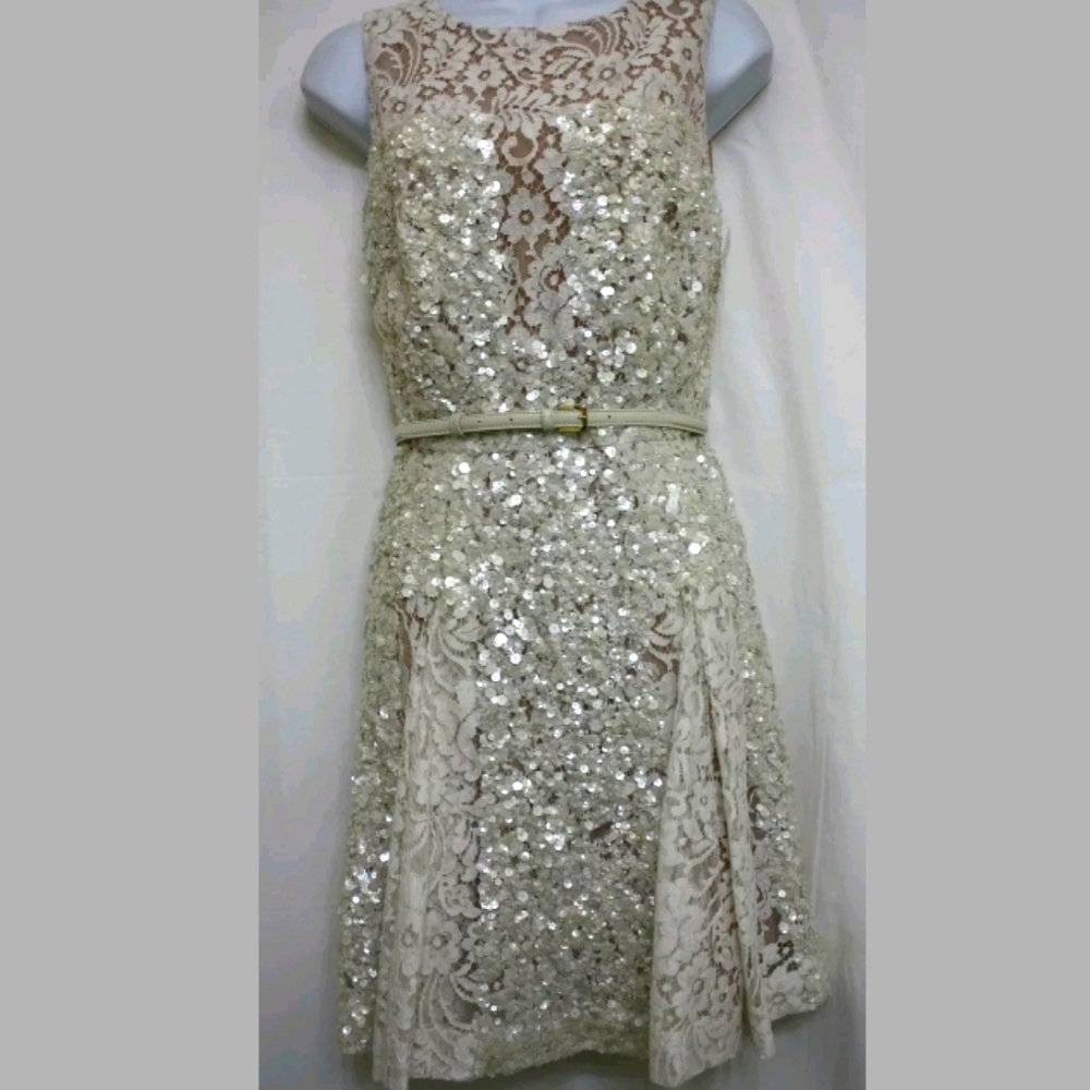 ELIE SAAB Ivory SEQUINED COCKTAIL DRESS